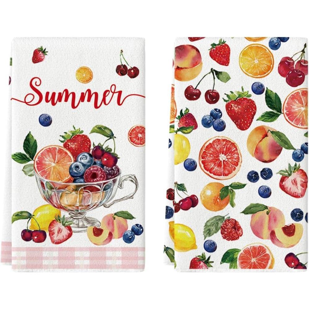 image:imageArtoid Mode Orange Strawberry Lemons Cup Summer Kitchen Towels Dish Towels 18x26 Inch Farmhouse Picnic Decoration Cleaning Set of 2