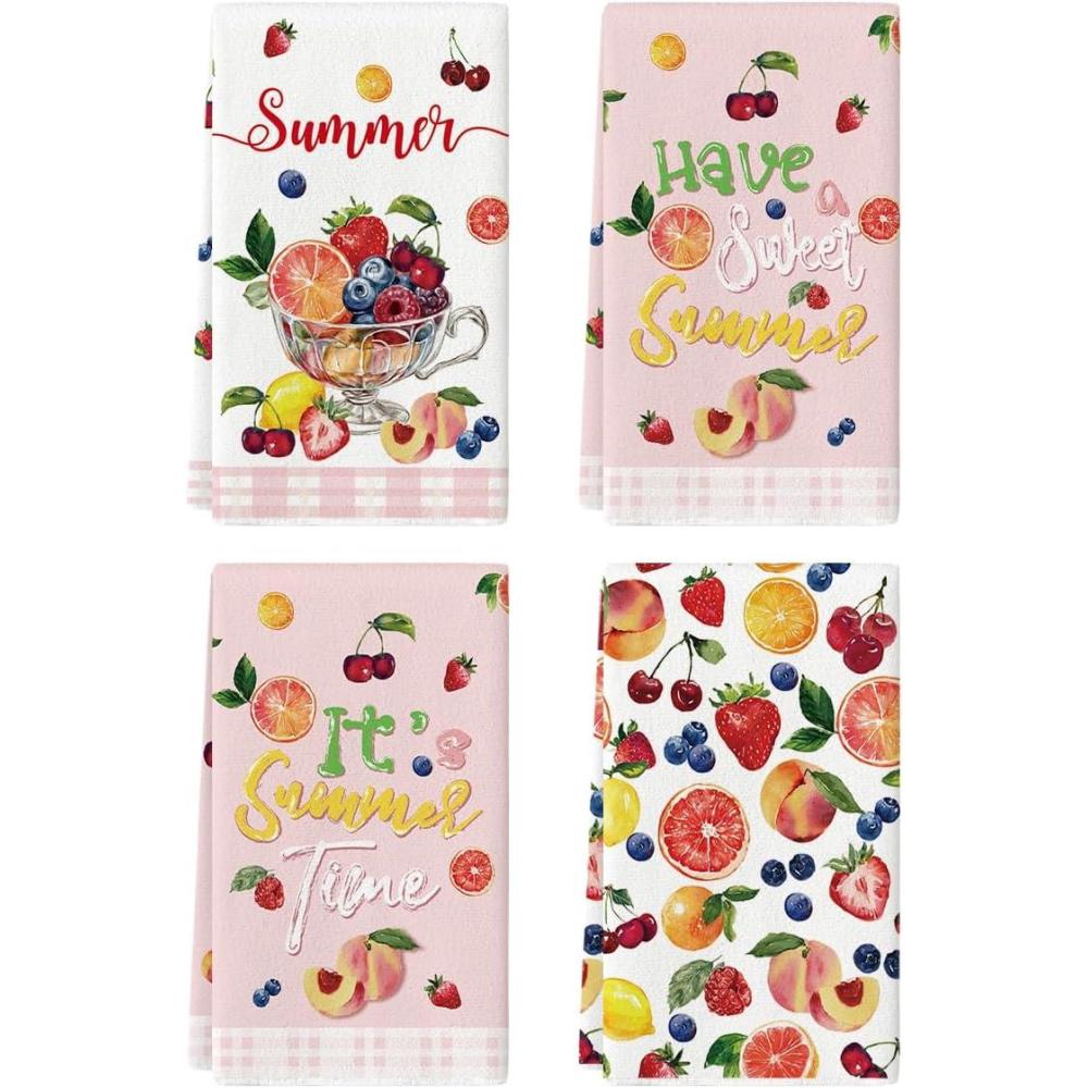 image:imageArtoid Mode Orange Strawberry Lemons Cup Sweet Summer Kitchen Towels Dish Towels 18x26 Inch Farmhouse Decoration Cleaning Set of 4
