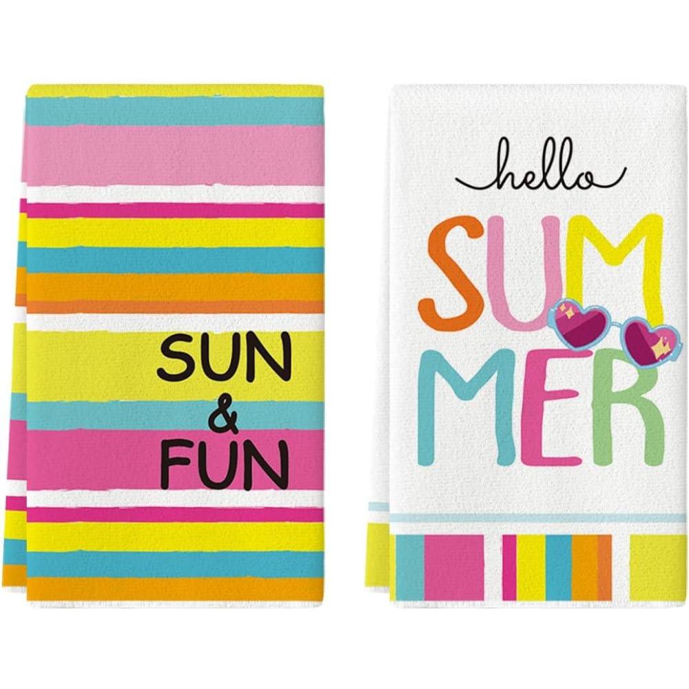 image:imageArtoid Mode Sun and Fun Stripes Summer Kitchen Towels Dish Towels 18x26 Inch Farmhouse Decoration Cleaning Set of 2