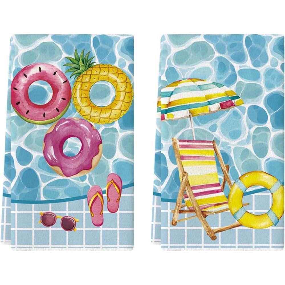 image:imageArtoid Mode Sunglasses Life Ring Swimming Pool Summer Kitchen Towels Dish Towels 18x26 Inch Farmhouse Decoration Cleaning Set of 2