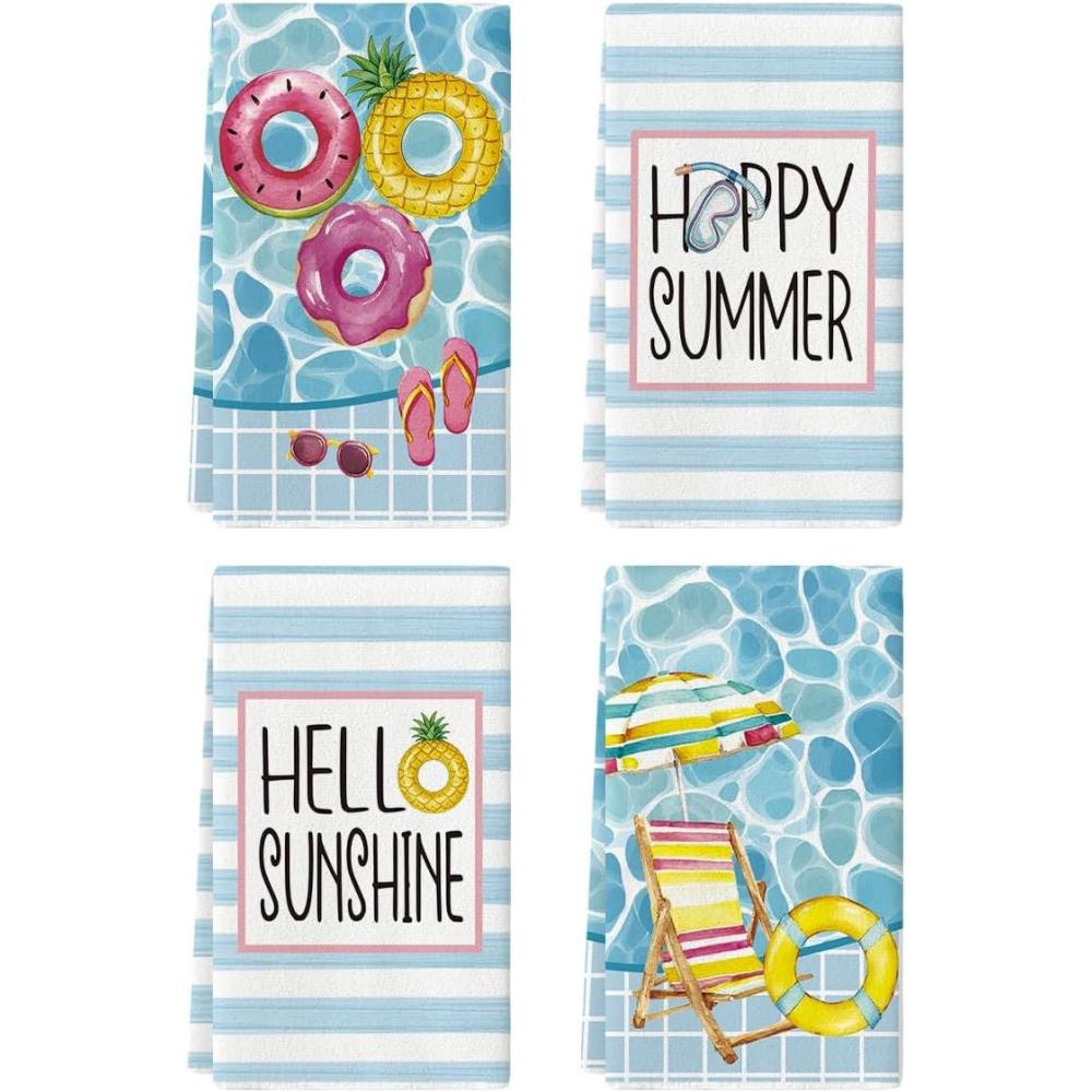 image:imageArtoid Mode Sunglasses Life Ring Swimming Pool Summer Kitchen Towels Dish Towels 18x26 Inch Farmhouse Decoration Cleaning Set of 4