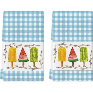 Artoid Mode Blue Checkered Shell Starfish Summer Kitchen Towels Dish Towels, 18×26 Inch Farmhouse Decoration Cleaning Set of 2(Light Blue)