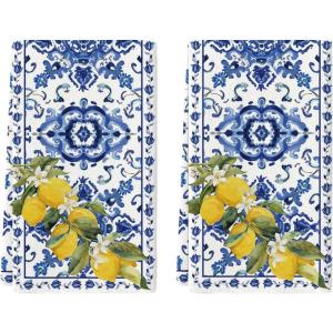 Artoid Mode Blue Lemon Porcelain Summer Kitchen Towels Dish Towels, 18×26 Inch Farmhouse Decoration Cleaning Set of 2