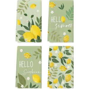 Artoid Mode Blue Lemons Leaves Flowers Summer Kitchen Towels Dish Towels, 18×26 Inch Farmhouse Spring Decoration Cleaning Set of 4(Green)