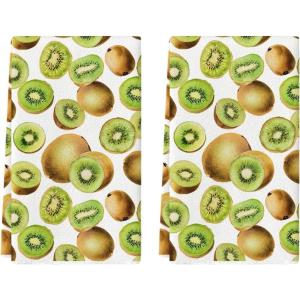 Artoid Mode Kiwi Fruits Summer Kitchen Towels Dish Towels, 18×26 Inch Farmhouse Decoration Cleaning Set of 2(Beige/Green)