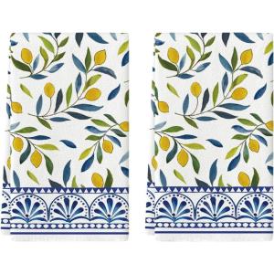 Artoid Mode Lemons Leaves Stripes Summer Kitchen Towels Dish Towels, 18×26 Inch Farmhouse Decoration Cleaning Set of 2