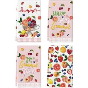 Artoid Mode Orange Strawberry Lemons Cup Sweet Summer Kitchen Towels Dish Towels, 18×26 Inch Farmhouse Decoration Cleaning Set of 4