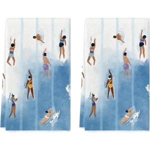 Artoid Mode Sea Swimming Beach Summer Kitchen Towels Dish Towels, 18×26 Inch Farmhouse Decoration Cleaning Set of 2