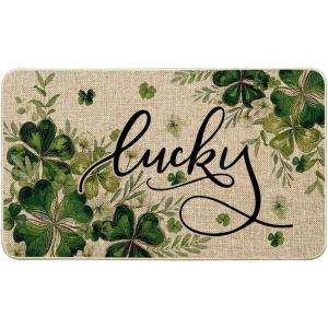 Artoid Mode Shamrocks Floral Leaves St. Patrick’s Day Doormat, Home Decor Door Mat Low-Profile Switch Rug Floor Mat for Indoor Outdoor 17×29 Inch