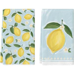 Artoid Mode Sunflower Bee Hello Sunshine Dot Summer Kitchen Towels Dish Towels, 18×26 Inch Farmhouse Spring Decoration Cleaning Set of 2(Lemon 3)