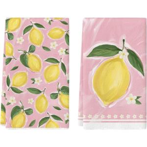 Artoid Mode Sunflower Bee Hello Sunshine Dot Summer Kitchen Towels Dish Towels, 18×26 Inch Farmhouse Spring Decoration Cleaning Set of 2(Pink)