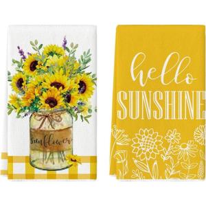 Artoid Mode Sunflowers Vise Leaves Summer Kitchen Towels Dish Towels, 18×26 Inch Farmhouse Decoration Cleaning Set of 2