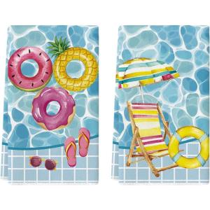 Artoid Mode Sunglasses Life Ring Swimming Pool Summer Kitchen Towels Dish Towels, 18×26 Inch Farmhouse Decoration Cleaning Set of 2
