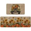 Artoid Mode Truck Pumpkin Sunflowers Fall Kitchen Mats Set of 2, Autumn Home Decor Low-Profile Kitchen Rugs for Floor – 17×29 and 17×47 Inch