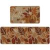 Artoid Mode Vintage Maple Leaves Pumpkin Fall Kitchen Mats Set of 2, Autumn Home Decor Low-Profile Kitchen Rugs for Floor – 17×29 and 17×47 Inch(Orange)