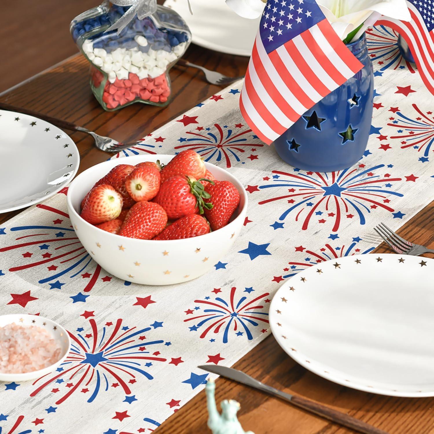 image:imageArtoid Mode Silver Fireworks Patriotic 4th of July Table Runner Seasonal Kitchen Dining Table Decoration for Home Party Decor 13x72 InchSilver
