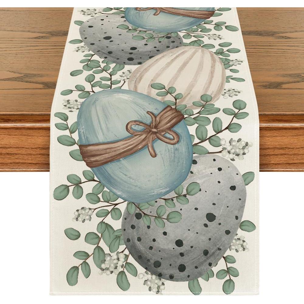 image:imageArtoid Mode Eucalyptus Egg Easter Table Runner Spring Kitchen Dining Table Decor for Indoor Outdoor Home Party Decor 13x72 InchBeige