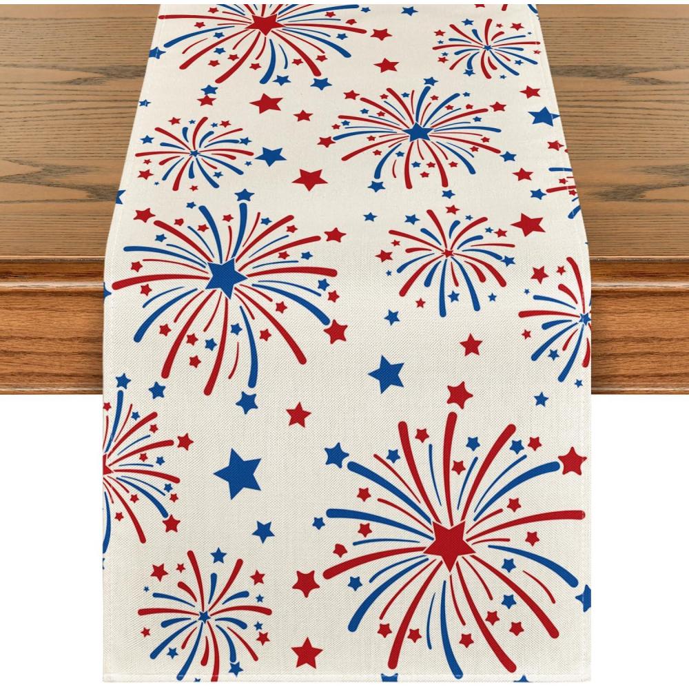 image:imageArtoid Mode Silver Fireworks Patriotic 4th of July Table Runner Seasonal Kitchen Dining Table Decoration for Home Party Decor 13x72 InchBeige
