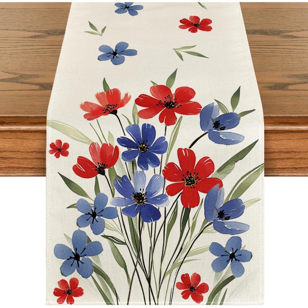 image:imageArtoid Mode Watercolor Flowers Eucalyptus 4th of July Table Runner Patriotic Memorial Day Independence Day Holiday Kitchen Dining Table Drcorations for Home Party Decor 13 x 72 InchBeige