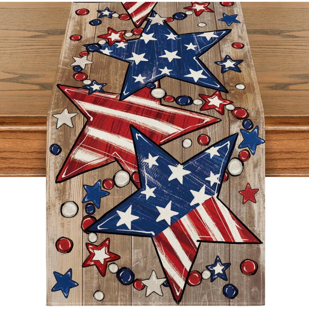 image:imageArtoid Mode Wood Stars Beads America Patriotic 4th of July Table Runner Memorial Day Kitchen Dining Table Decoration for Home Party Decor 13x72 InchWood