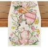 Artoid Mode Bunny Rabbit Egg Flower Easter Table Runner, Seasonal Spring Kitchen Dining Table Decoration for Home Party Decor 13×72 Inch(Beige)