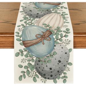 Artoid Mode Eucalyptus Egg Easter Table Runner, Spring Kitchen Dining Table Decor for Indoor Outdoor Home Party Decor 13×72 Inch(Beige)