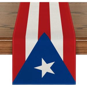 Artoid Mode Puerto Rican Table Runner, Seasonal Puerto Rico Themed Party Holiday Kitchen Dining Table Decoration for Indoor Outdoor Home Party Decor 13 x 72 Inch(Red/Blue)