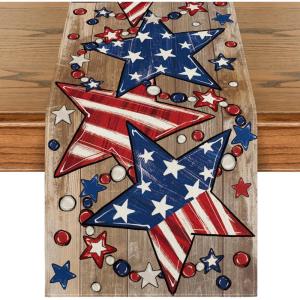 Artoid Mode Wood Stars Beads America Patriotic 4th of July Table Runner, Memorial Day Kitchen Dining Table Decoration for Home Party Decor 13×72 Inch(Wood)