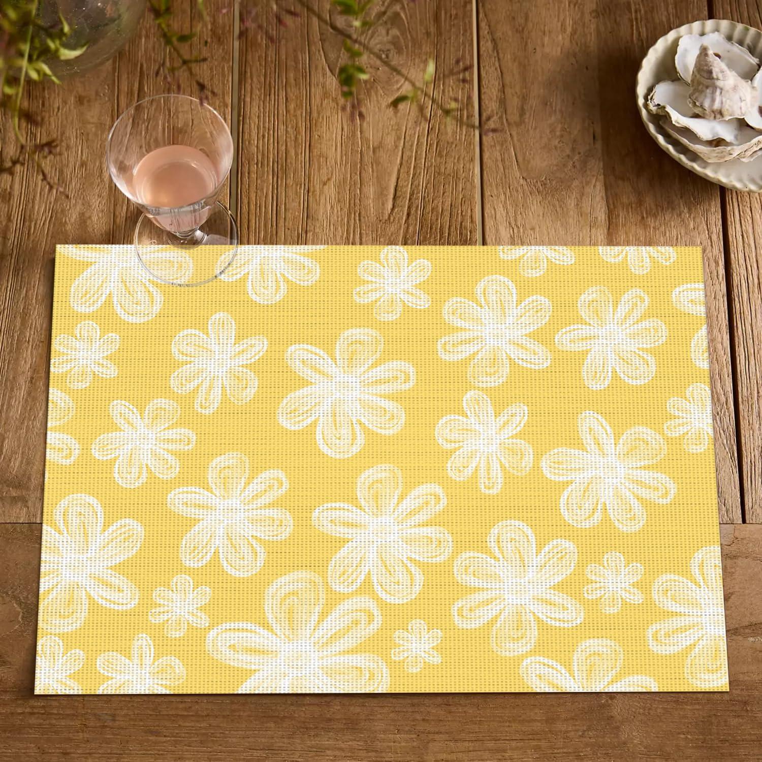 image:imageArtoid Mode Green Flowers Vinyl Spring Placemats Set of 4 Washable Heat Resistant NonSlip Woven Plastic PVC Summer Place Mats for Farmhouse Holiday Party Dining Table DecorYellow