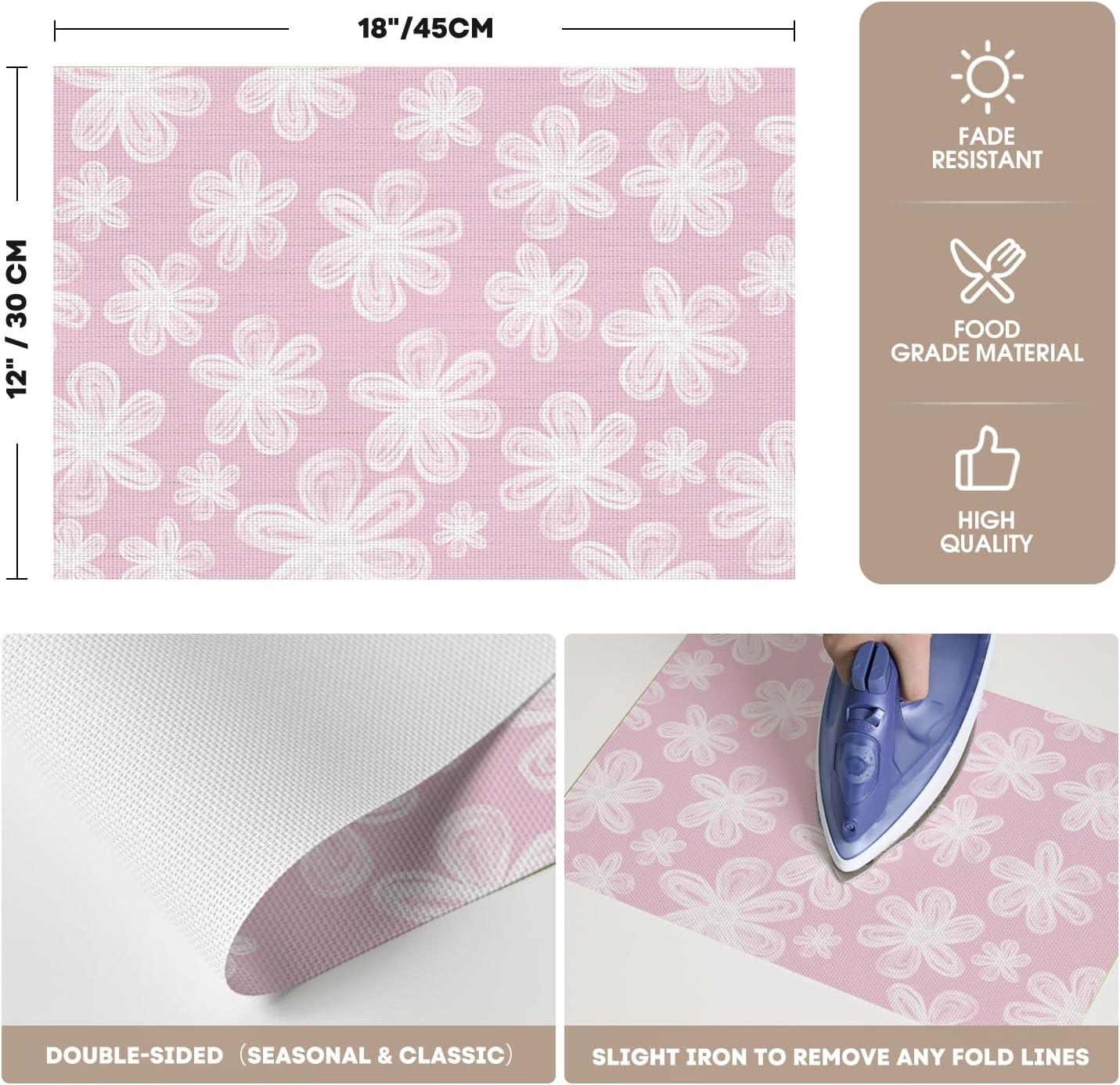 image:imageArtoid Mode Green Flowers Vinyl Spring Placemats Set of 4 Washable Heat Resistant NonSlip Woven Plastic PVC Summer Place Mats for Farmhouse Holiday Party Dining Table DecorPink