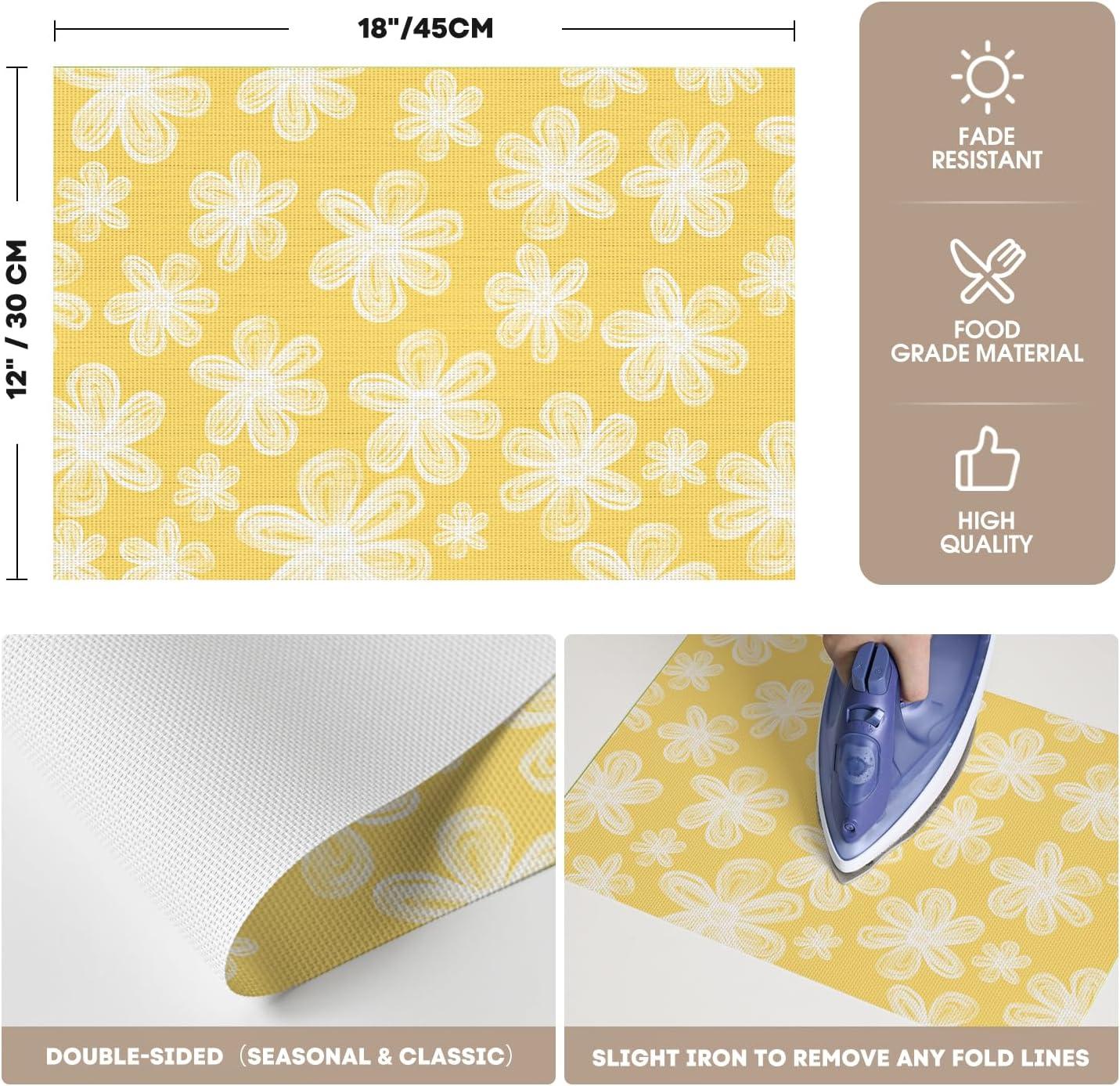 image:imageArtoid Mode Green Flowers Vinyl Spring Placemats Set of 4 Washable Heat Resistant NonSlip Woven Plastic PVC Summer Place Mats for Farmhouse Holiday Party Dining Table DecorYellow