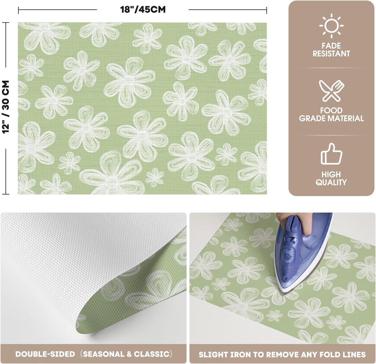 image:imageArtoid Mode Green Flowers Vinyl Spring Placemats Set of 4 Washable Heat Resistant NonSlip Woven Plastic PVC Summer Place Mats for Farmhouse Holiday Party Dining Table DecorGreen