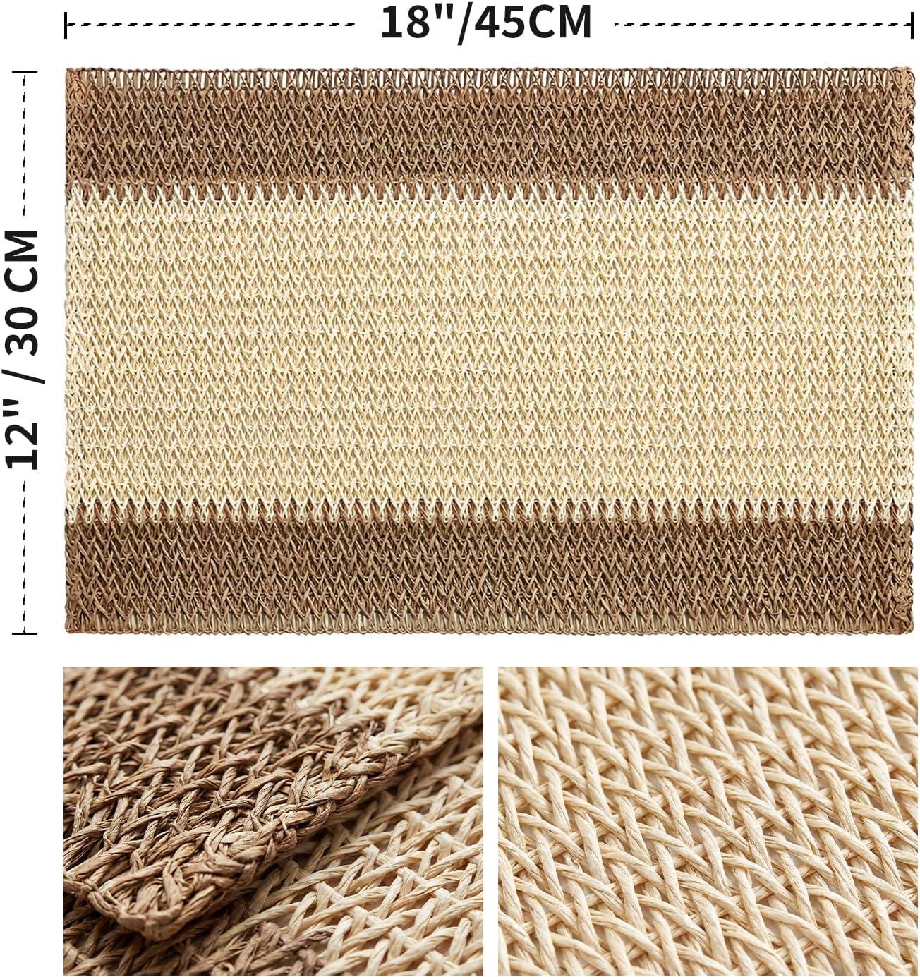 image:imageArtoid Mode Light Green Paper Woven Farmhouse Stripe Placemats Set of 412x18 Inch Seasonal Holiday Table Mats Party Kitchen Dining DecorationBrown
