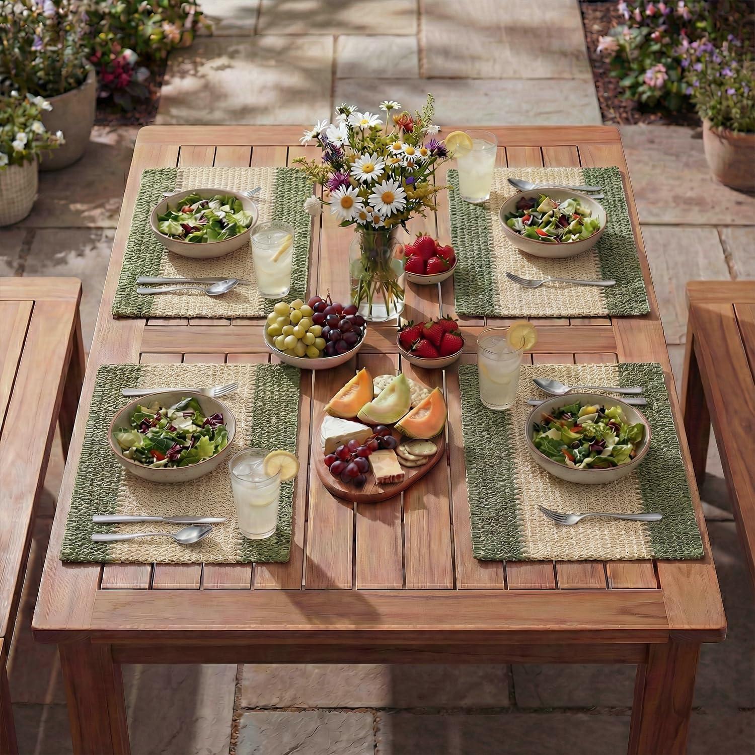 image:imageArtoid Mode Light Green Paper Woven Farmhouse Stripe Placemats Set of 412x18 Inch Seasonal Holiday Table Mats Party Kitchen Dining DecorationDark Green