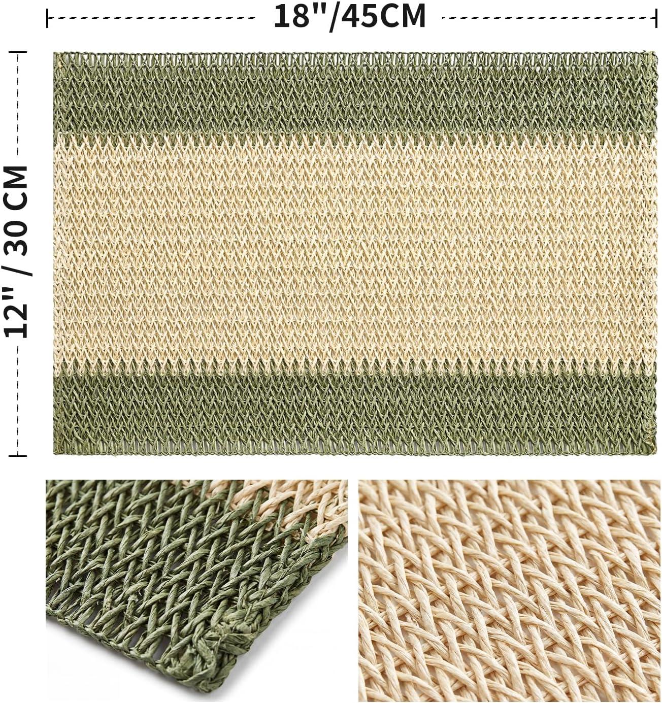 image:imageArtoid Mode Light Green Paper Woven Farmhouse Stripe Placemats Set of 412x18 Inch Seasonal Holiday Table Mats Party Kitchen Dining DecorationDark Green