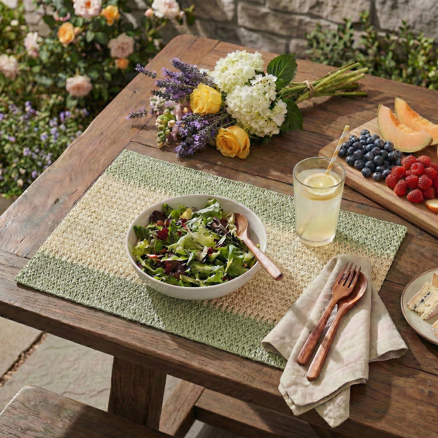 image:imageArtoid Mode Light Green Paper Woven Farmhouse Stripe Placemats Set of 412x18 Inch Seasonal Holiday Table Mats Party Kitchen Dining DecorationLight Green