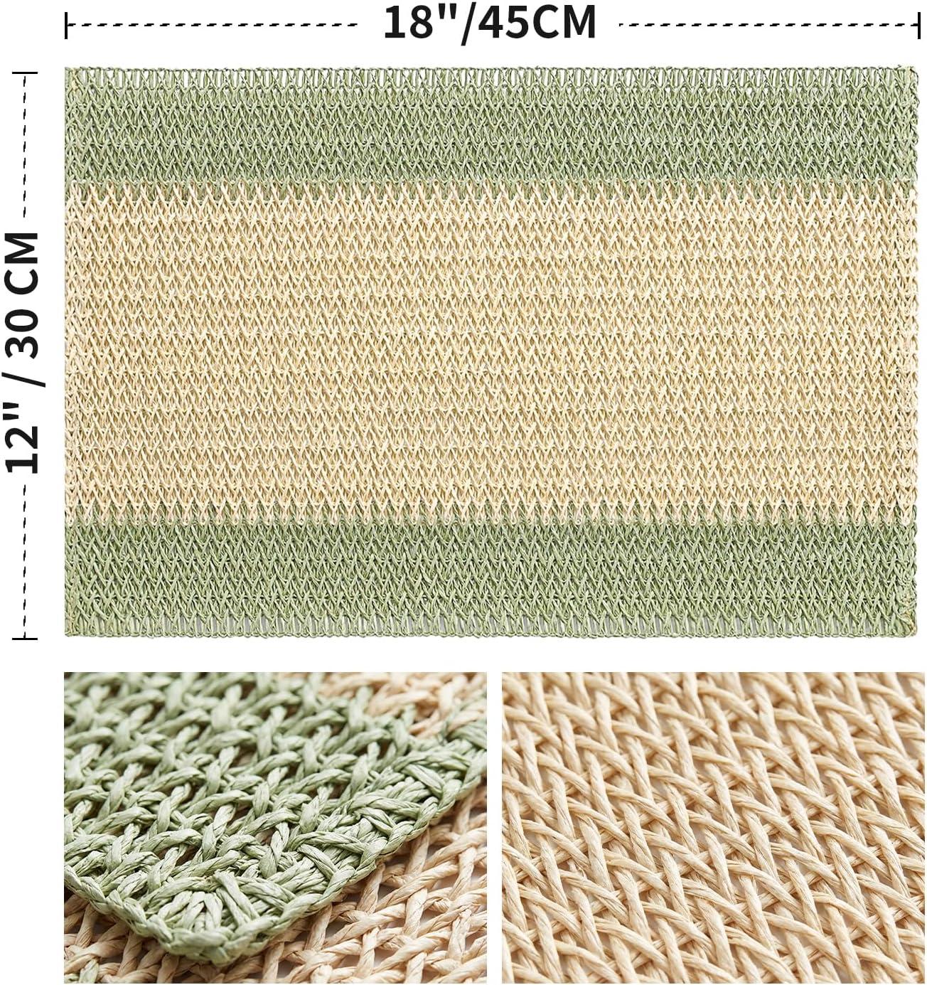 image:imageArtoid Mode Light Green Paper Woven Farmhouse Stripe Placemats Set of 412x18 Inch Seasonal Holiday Table Mats Party Kitchen Dining DecorationLight Green