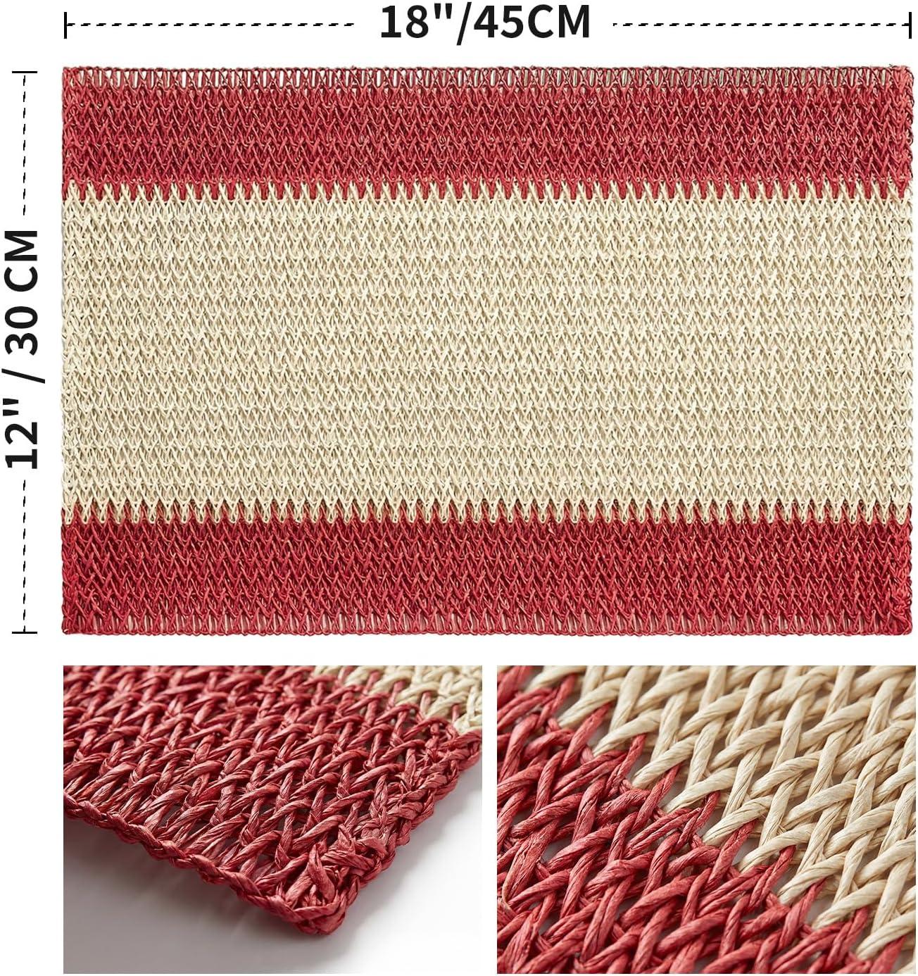 image:imageArtoid Mode Light Green Paper Woven Farmhouse Stripe Placemats Set of 412x18 Inch Seasonal Holiday Table Mats Party Kitchen Dining DecorationRed