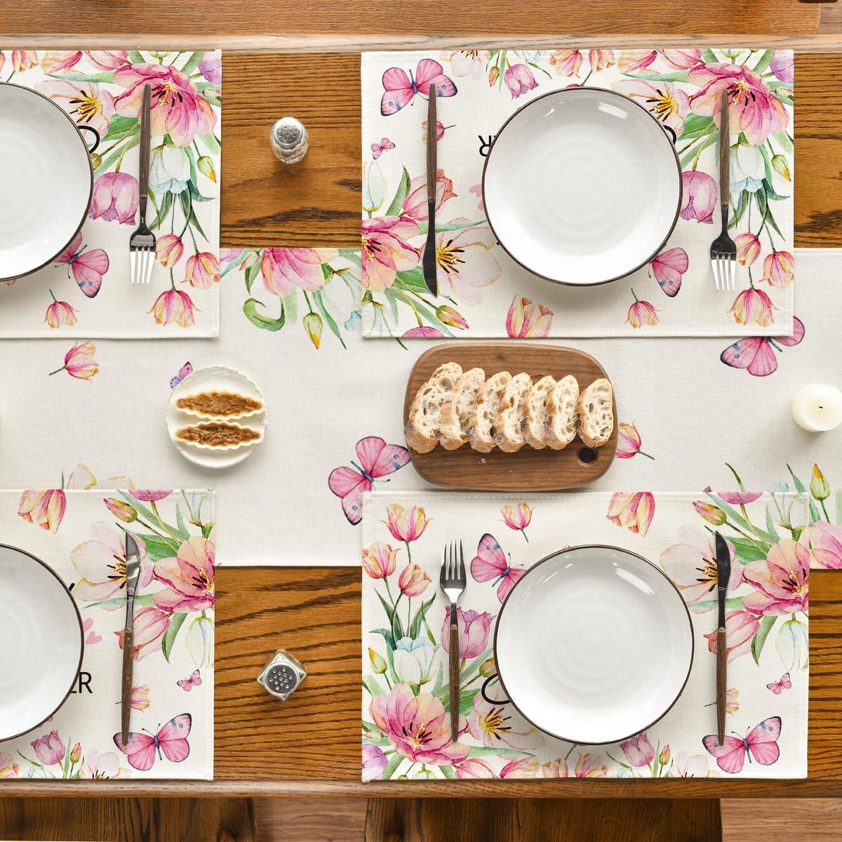 image:imageArtoid Mode Tulip Mothers Day Placemats Set of 4 12x18 Inch Best Mom Ever Spring Holiday Table Mats for Party Kitchen Dining Decoration