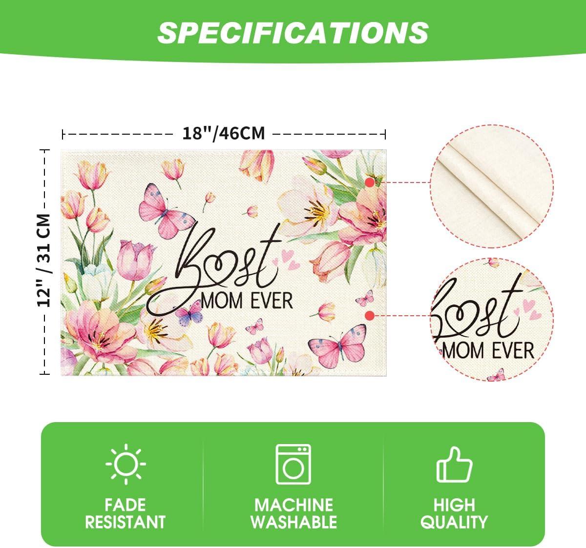image:imageArtoid Mode Tulip Mothers Day Placemats Set of 4 12x18 Inch Best Mom Ever Spring Holiday Table Mats for Party Kitchen Dining Decoration