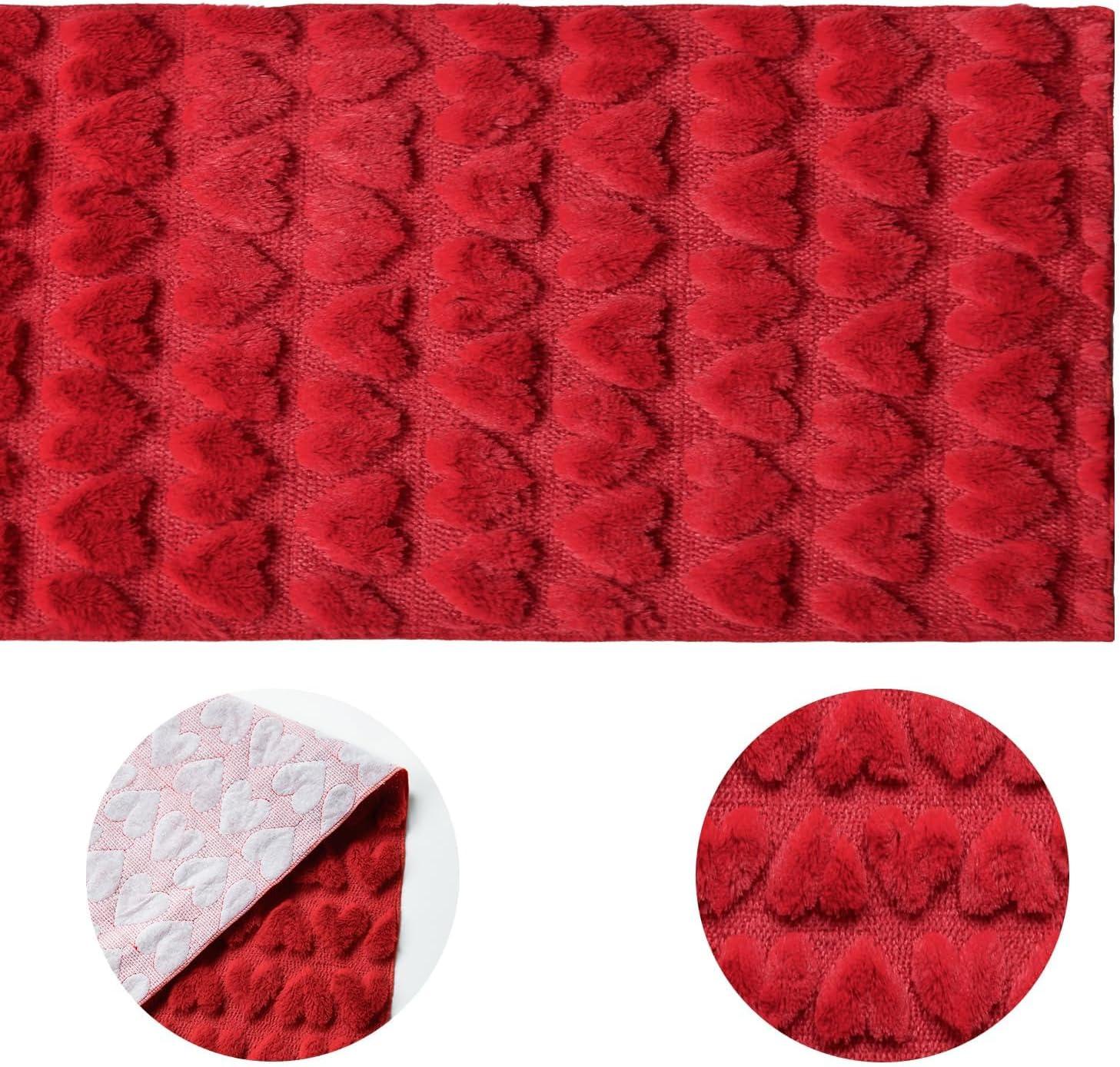 image:imageArtoid Mode White Soft Plush Faux Fur Jacquard Heart Valentines Day Table Runner Seasonal Kitchen Dining Table Decoration for Home Party Decor 13x72 InchRed