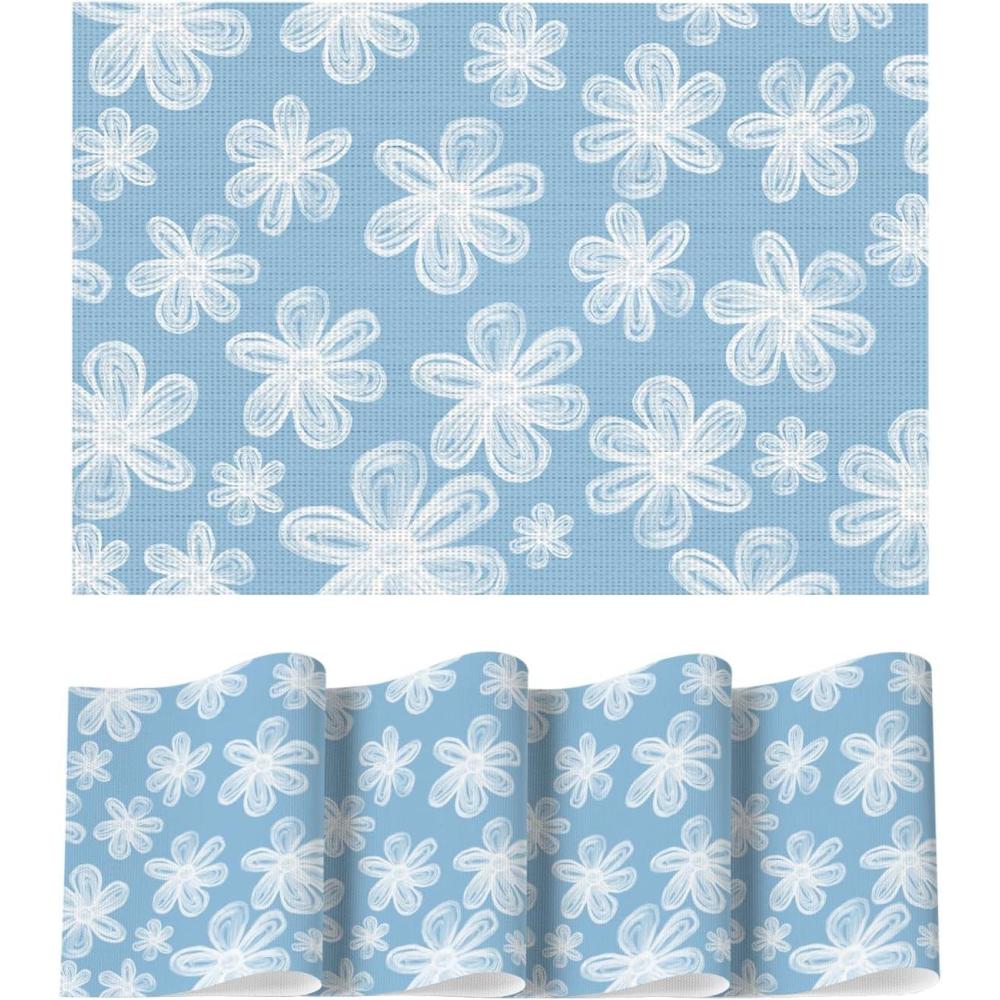 image:imageArtoid Mode Green Flowers Vinyl Spring Placemats Set of 4 Washable Heat Resistant NonSlip Woven Plastic PVC Summer Place Mats for Farmhouse Holiday Party Dining Table DecorBlue