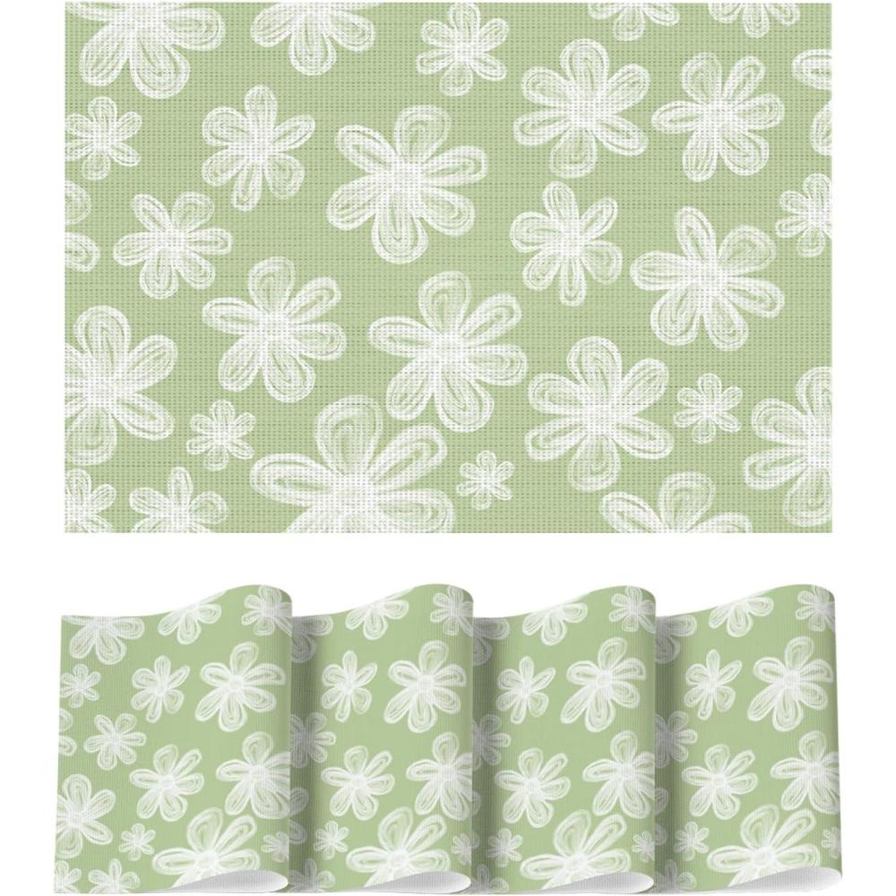 image:imageArtoid Mode Green Flowers Vinyl Spring Placemats Set of 4 Washable Heat Resistant NonSlip Woven Plastic PVC Summer Place Mats for Farmhouse Holiday Party Dining Table DecorGreen