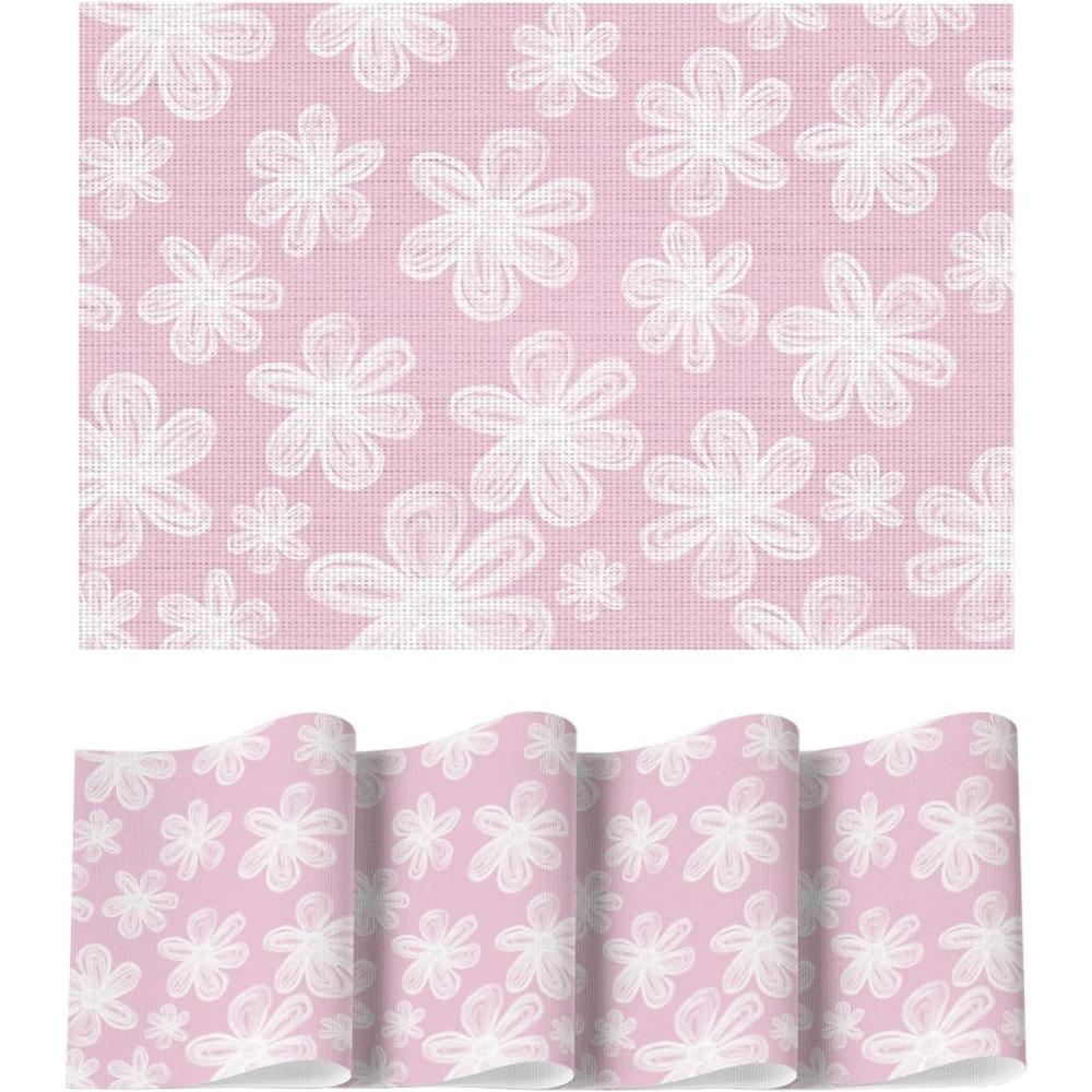 image:imageArtoid Mode Green Flowers Vinyl Spring Placemats Set of 4 Washable Heat Resistant NonSlip Woven Plastic PVC Summer Place Mats for Farmhouse Holiday Party Dining Table DecorPink