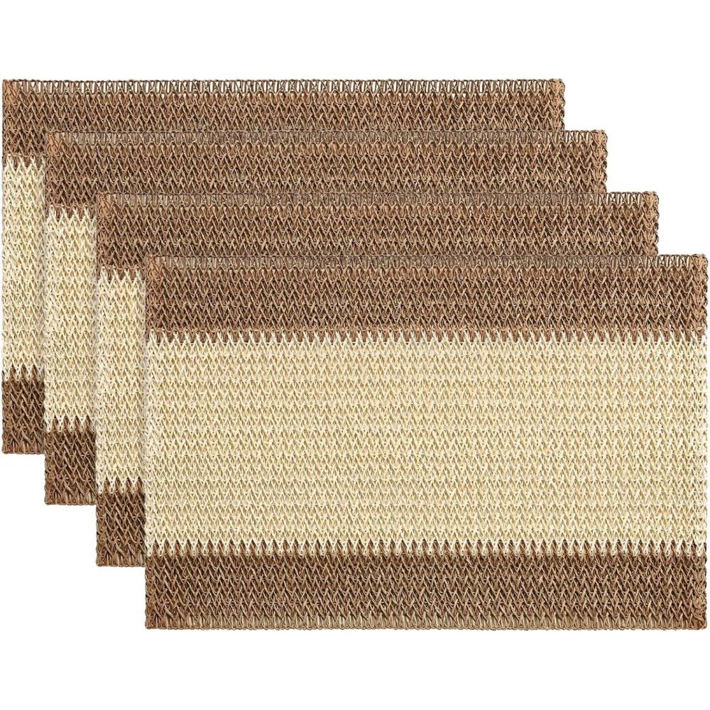 image:imageArtoid Mode Light Green Paper Woven Farmhouse Stripe Placemats Set of 412x18 Inch Seasonal Holiday Table Mats Party Kitchen Dining DecorationBrown