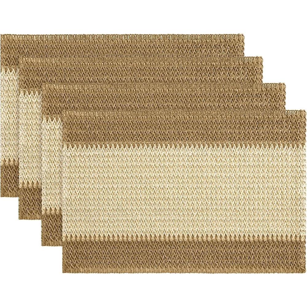image:imageArtoid Mode Light Green Paper Woven Farmhouse Stripe Placemats Set of 412x18 Inch Seasonal Holiday Table Mats Party Kitchen Dining DecorationBurlap Brown