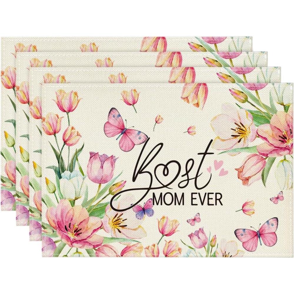 image:imageArtoid Mode Tulip Mothers Day Placemats Set of 4 12x18 Inch Best Mom Ever Spring Holiday Table Mats for Party Kitchen Dining Decoration