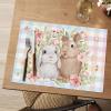 Artoid Mode Buffalo Plaid Rabbits Flowers Vinyl Easter Placemats Set of 4, 12×18 Inch Wipeable Non-Slip PVC Place Mats for Party Kitchen Dining Decor(Blue/Pink)