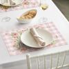 Artoid Mode Buffalo Plaid Rabbits Flowers Vinyl Easter Placemats Set of 4, 12×18 Inch Wipeable Non-Slip PVC Place Mats for Party Kitchen Dining Decor(Pink)