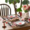 Artoid Mode Pink Car Black Buffalo Plaid Love Valentine Placemats Set of 4, 12×18 Inch Seasonal Anniversary Holiday Table Mats for Party Kitchen Dining Decoration(Black/Pink)